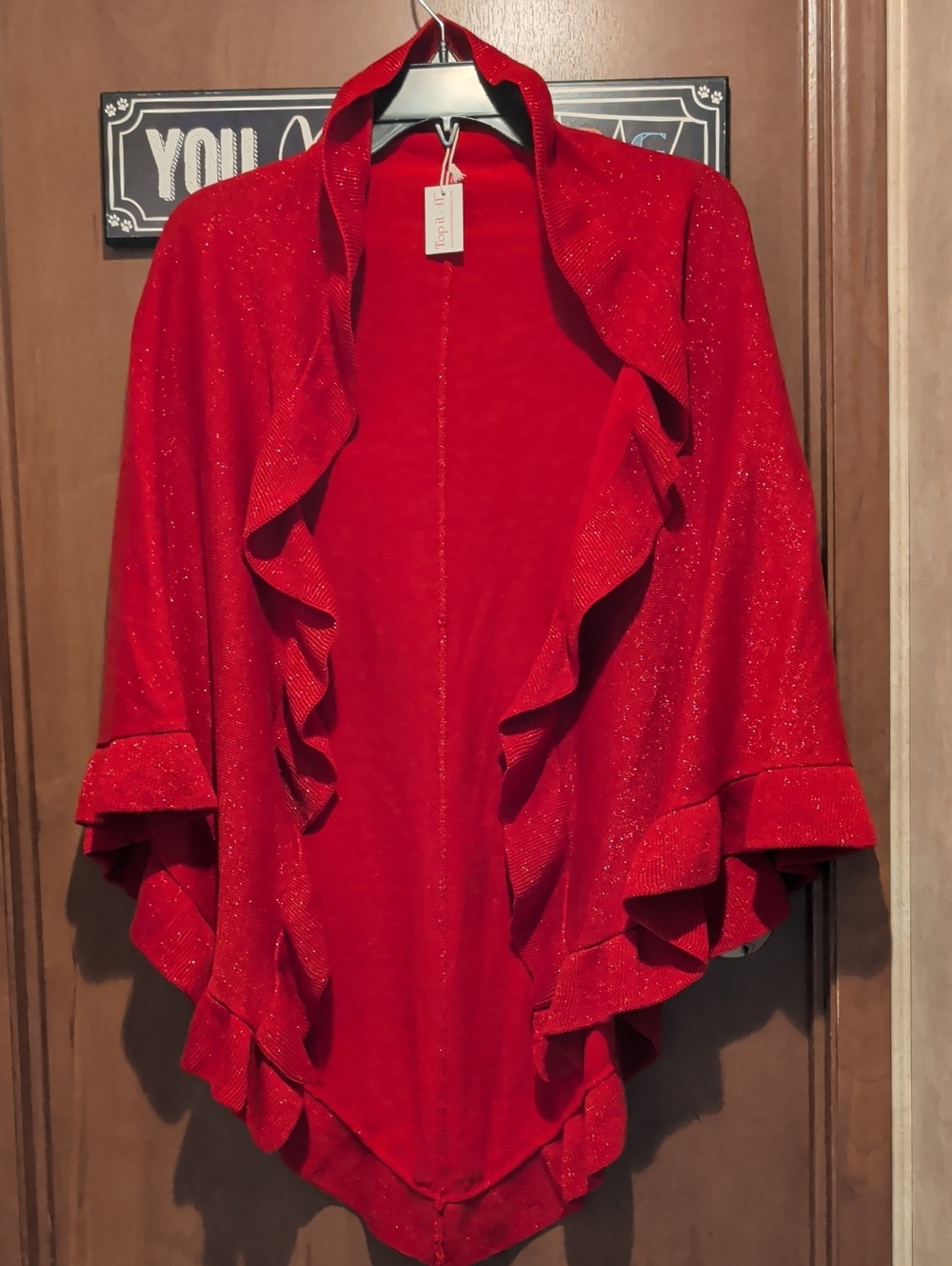 Sparkling Red Ruffle Poncho Shrug - Unbranded